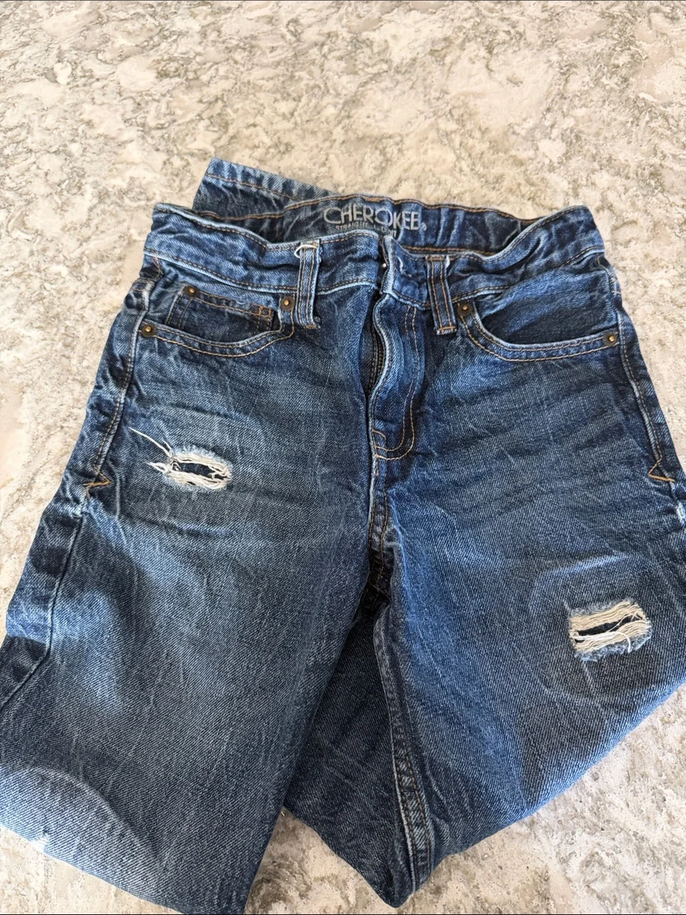 Boys size 10 Cherokee Distressed Blue Denim Jeans - Picture 2 of 7